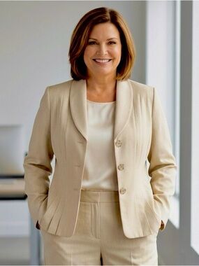 Le Suit Champagne Colour Blazer with Pleats And Gold Metallic Thread